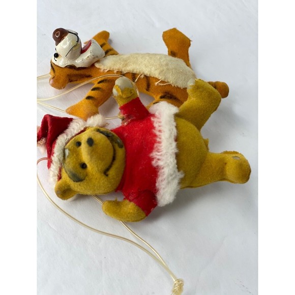 Vintage Winnie the Pooh Walt Disney Flocked Christmas Ornament Hong Kong Set 2 - Picture 10 of 11